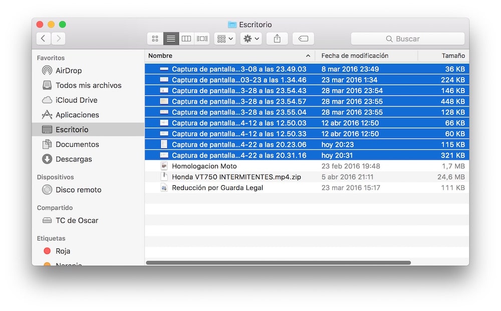 Renombrar archivos Mac OS X seleccionar