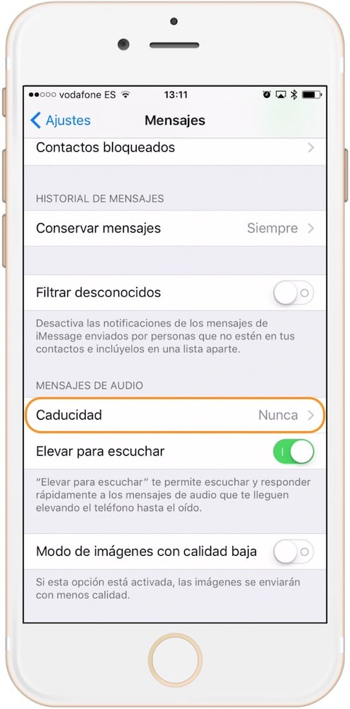 Caducidad de los mensajes de voz en iOS para iPhone y iPad