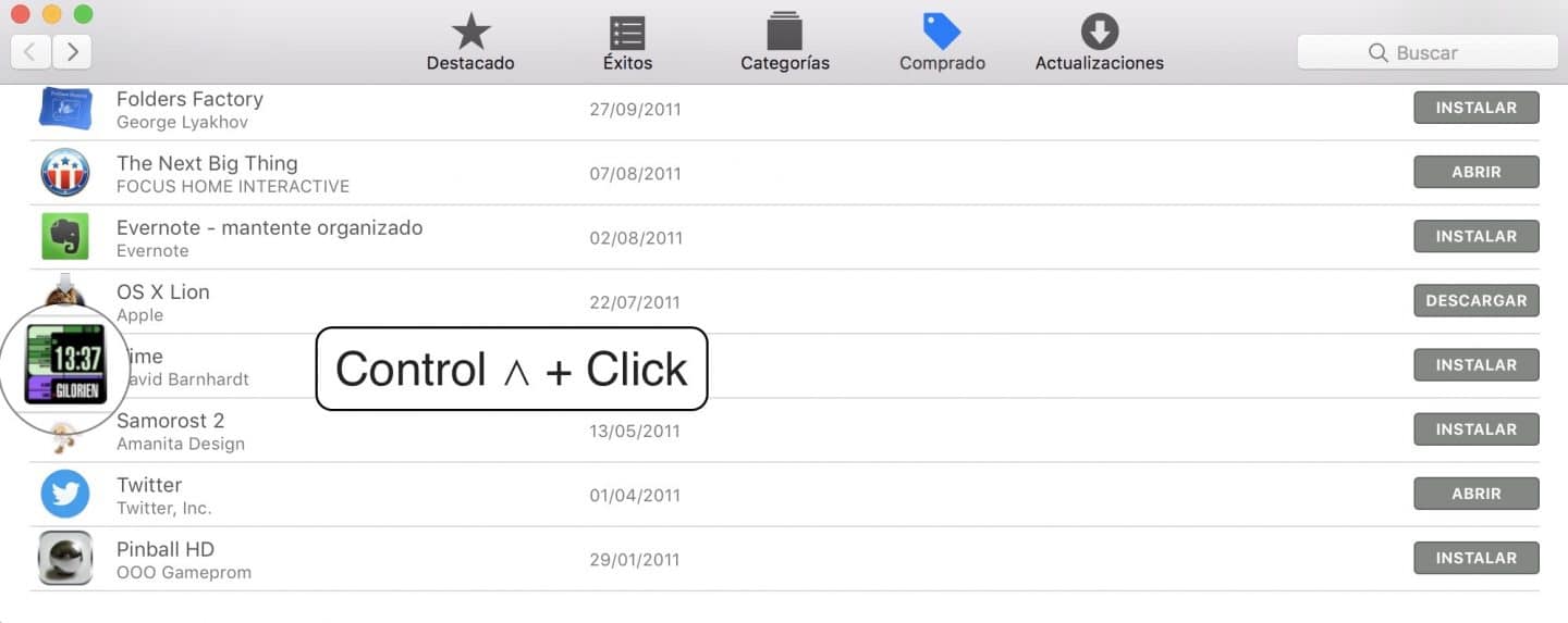 Como ocultar las compras del Mac App Store Control click