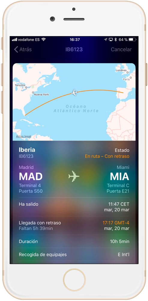 información de un vuelo en iPhone y iPad - info vuelos