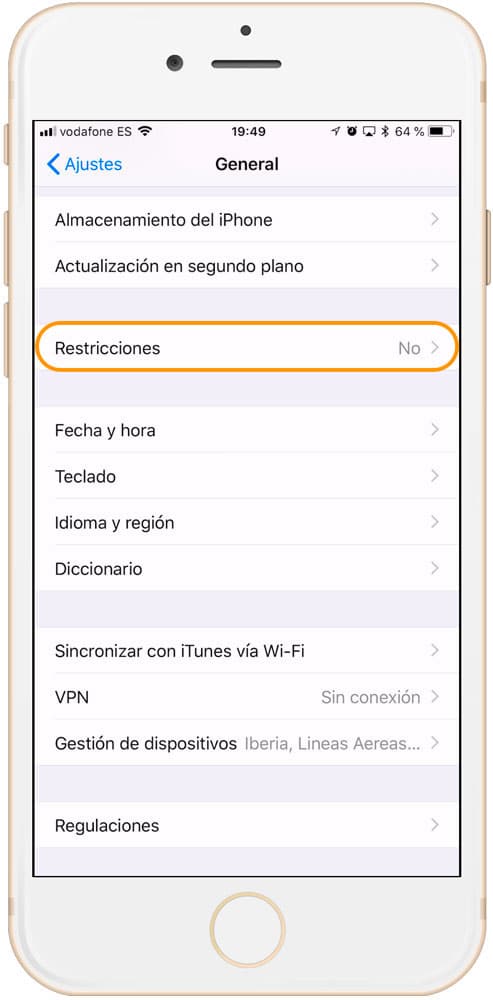 Restricciones en iOS para control parental