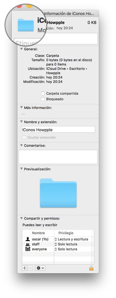 Cómo cambiar el icono de una carpeta en Mac carpeta información