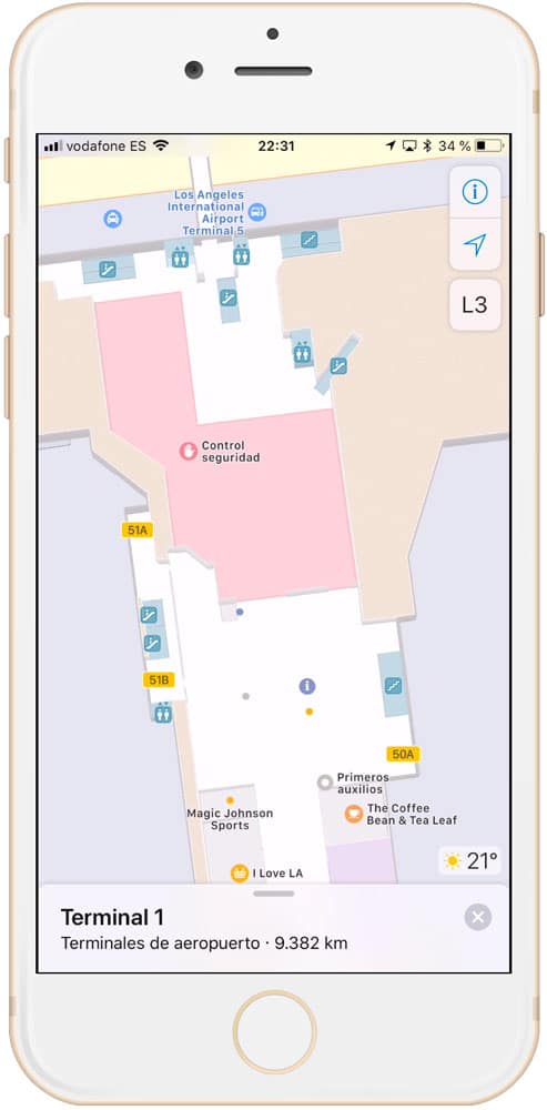 Mapa interior aeropuerto en iPhone
