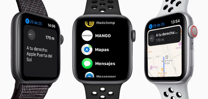 indicaciones en mapas del Apple Watch solo para rutas a pie