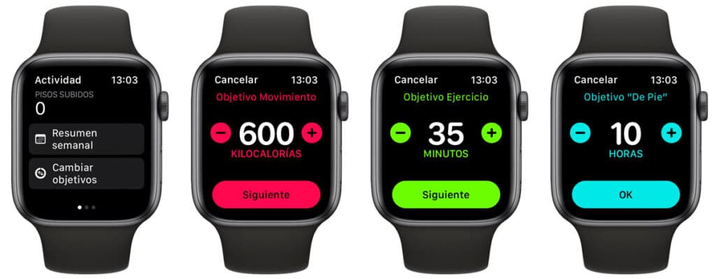 cambiar los objetivos en Apple Watch